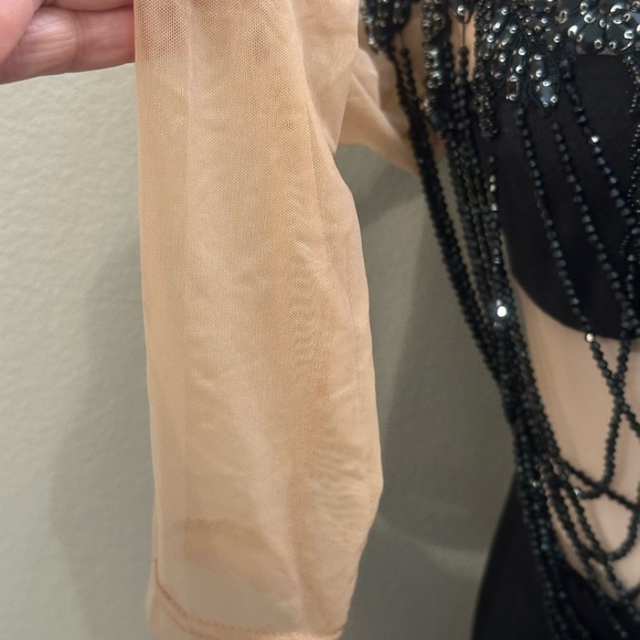 QUEEN MANIA MINI Black Mesh Dress Embellished with Black Faceted Beads SZ M NWOT - Picture 8 of 14